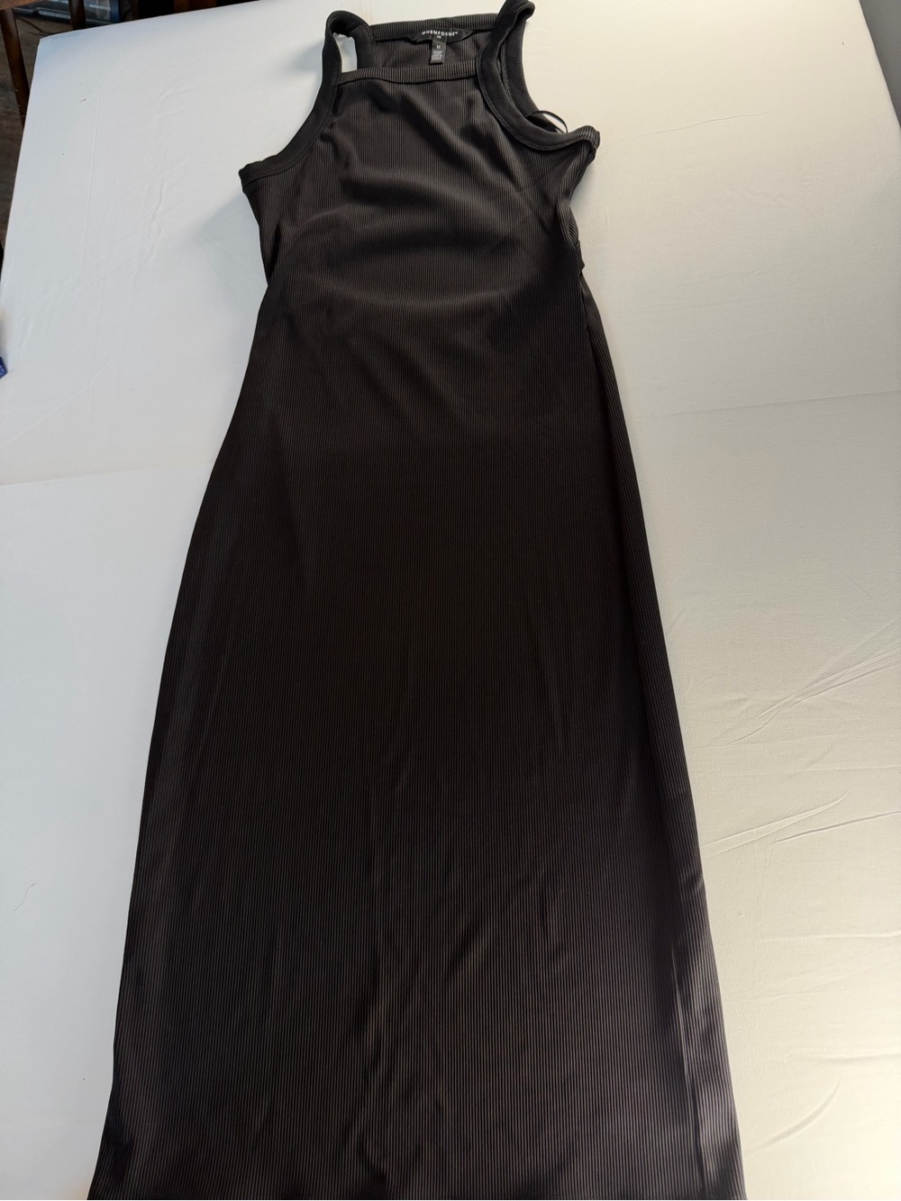 White House Black Market Black Ribbed Midi Tank Dress with cutout back detail - Picture 3 of 10